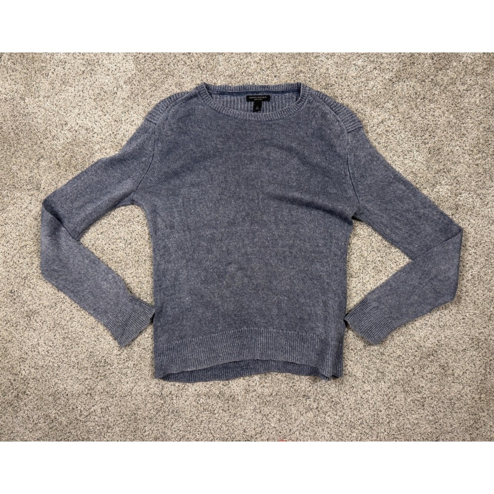 Banana Republic Mens‎ 100% Linen Crew Neck Sweater Blue Grey Large